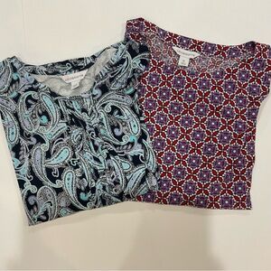 Liz Claiborne Paisley Top & Geometric Print Top - Aqua, Black, Purple, Red